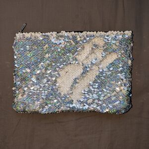 Silver Sequin Clutch Bag For Makeup Or Art Supplies